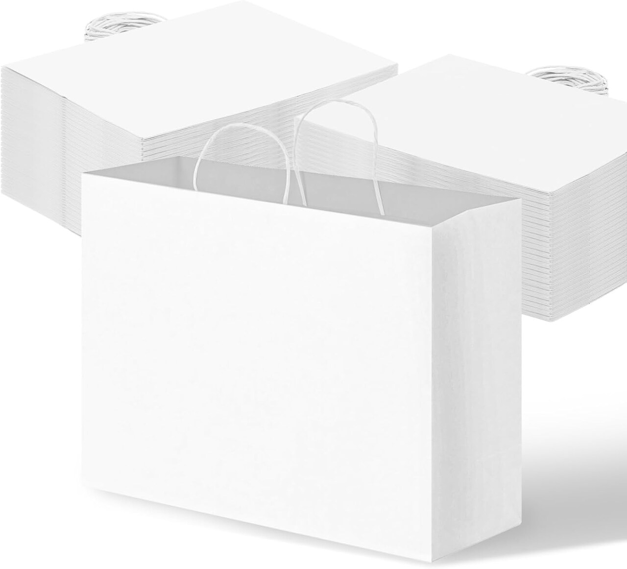 110pcs 16x6x12 Inch White Paper Bags with Handles, Kraft Large Paper Gift Bags Bulk for Small Business, Merchandise, Gifts, Shopping, Grocery